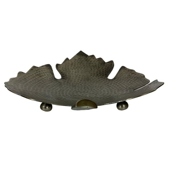 Hallmark Leaf Shaped Decorative Footed Platter Hammered Metal Candleholder - Picture 9 of 9